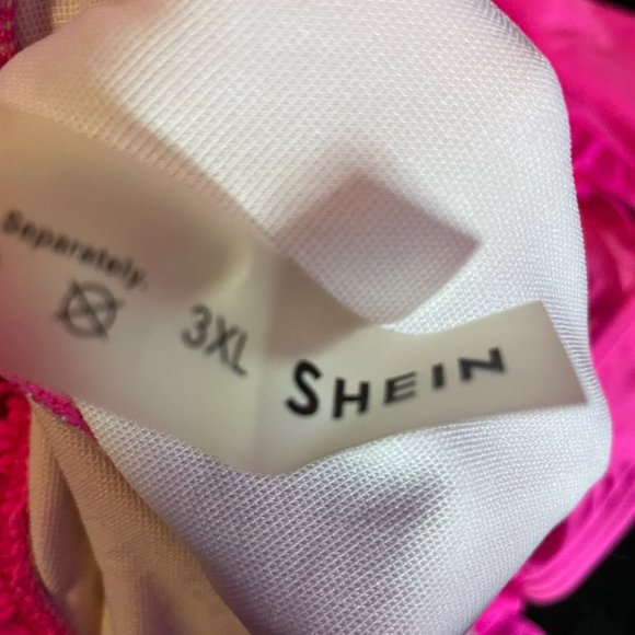 Two SHEIN Plus Frill Trim Hot Pink and Green  Bandeau Bikini Swimsuit - Picture 2 of 4